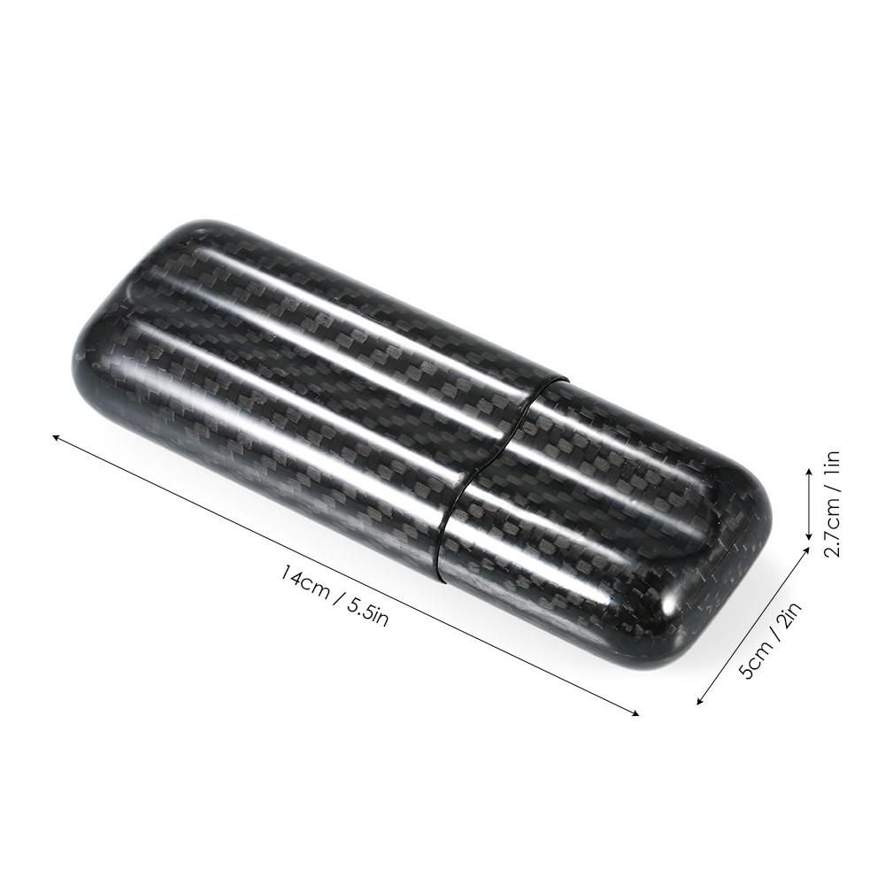 Black Carbon Fiber 2-Cigar Case Lightweight Cigar Storage Tube Holder Travel Cigar Humidor for up to 57 Ring Gauge Cigars