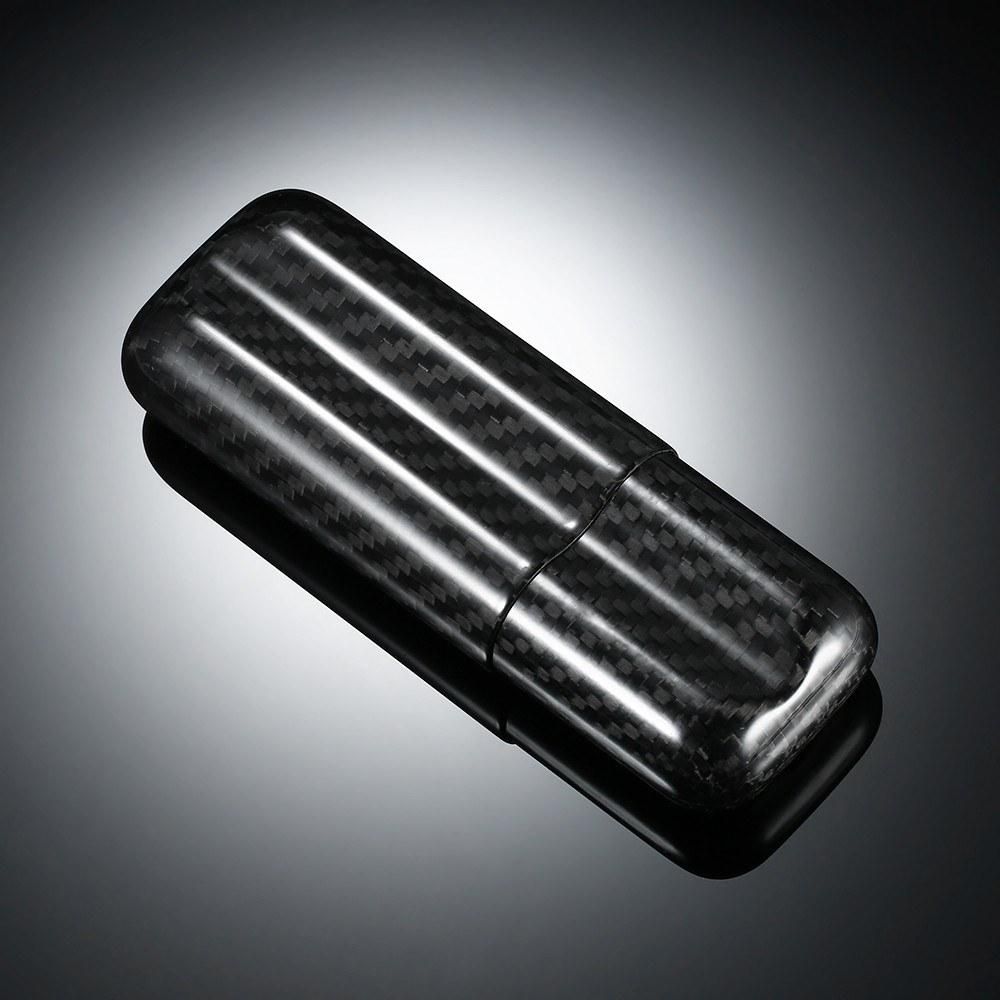 Black Carbon Fiber 2-Cigar Case Lightweight Cigar Storage Tube Holder Travel Cigar Humidor for up to 57 Ring Gauge Cigars