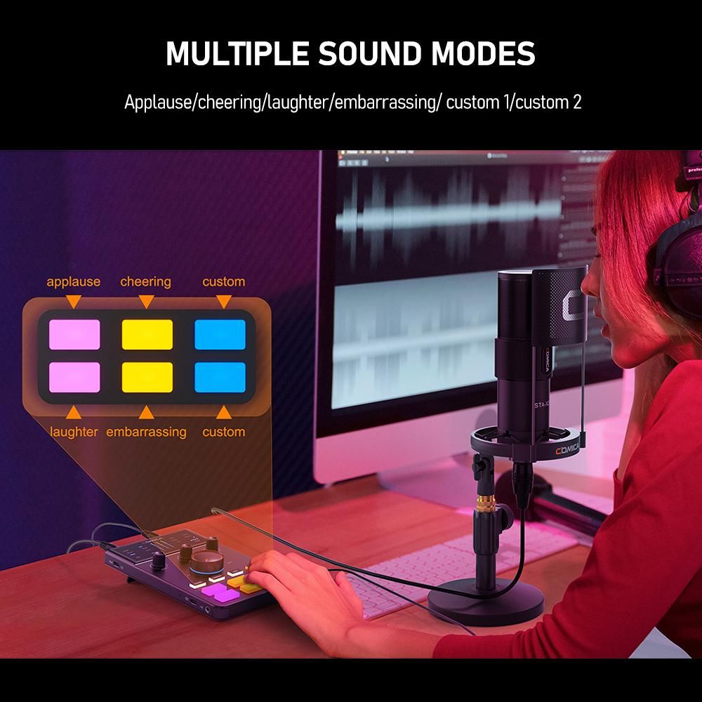 COMICA AD Caster C1-K1 Audio Mixer USB Audio Interface Sound Card with 3.5mm Ports Dual XLR Input Support Real-time Monitoring BT Connection with Microphone Shock Mount Pop Filter And Desk Stand for Podcasting Streaming Gamin