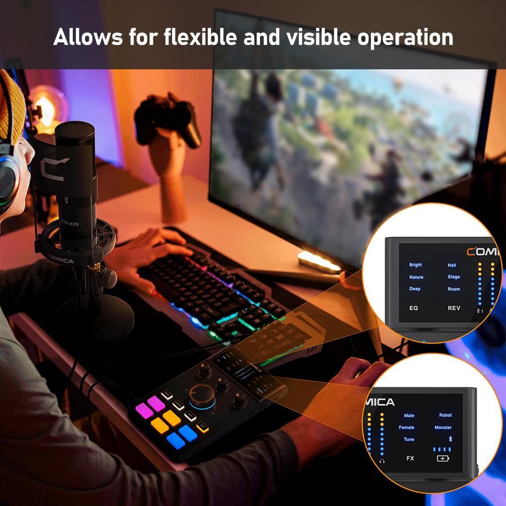 COMICA AD Caster C1-K1 Audio Mixer USB Audio Interface Sound Card with 3.5mm Ports Dual XLR Input Support Real-time Monitoring BT Connection with Microphone Shock Mount Pop Filter And Desk Stand for Podcasting Streaming Gamin