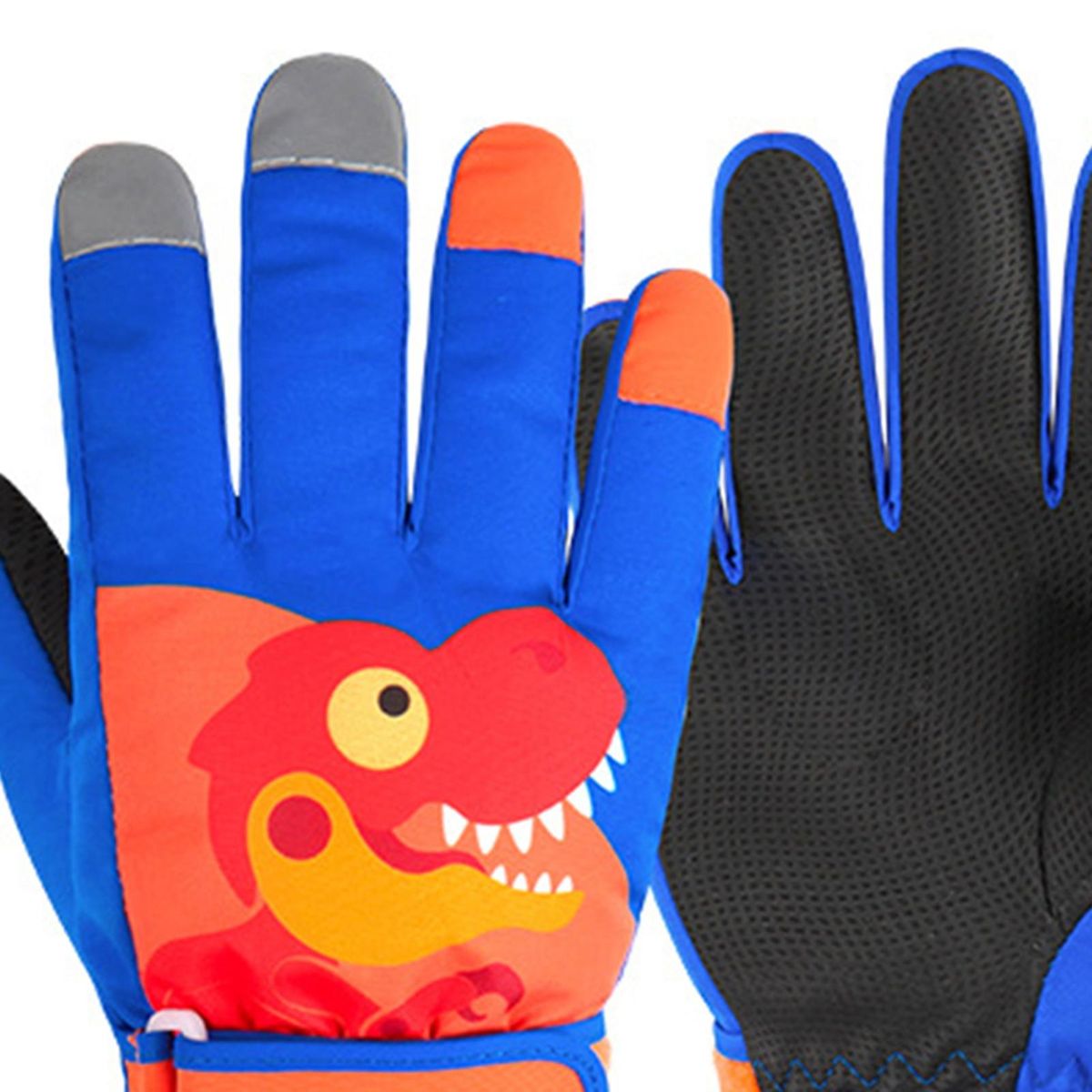 1 Pair Winter Universal Children Little Dinosaur Pattern Snow Royal Blue