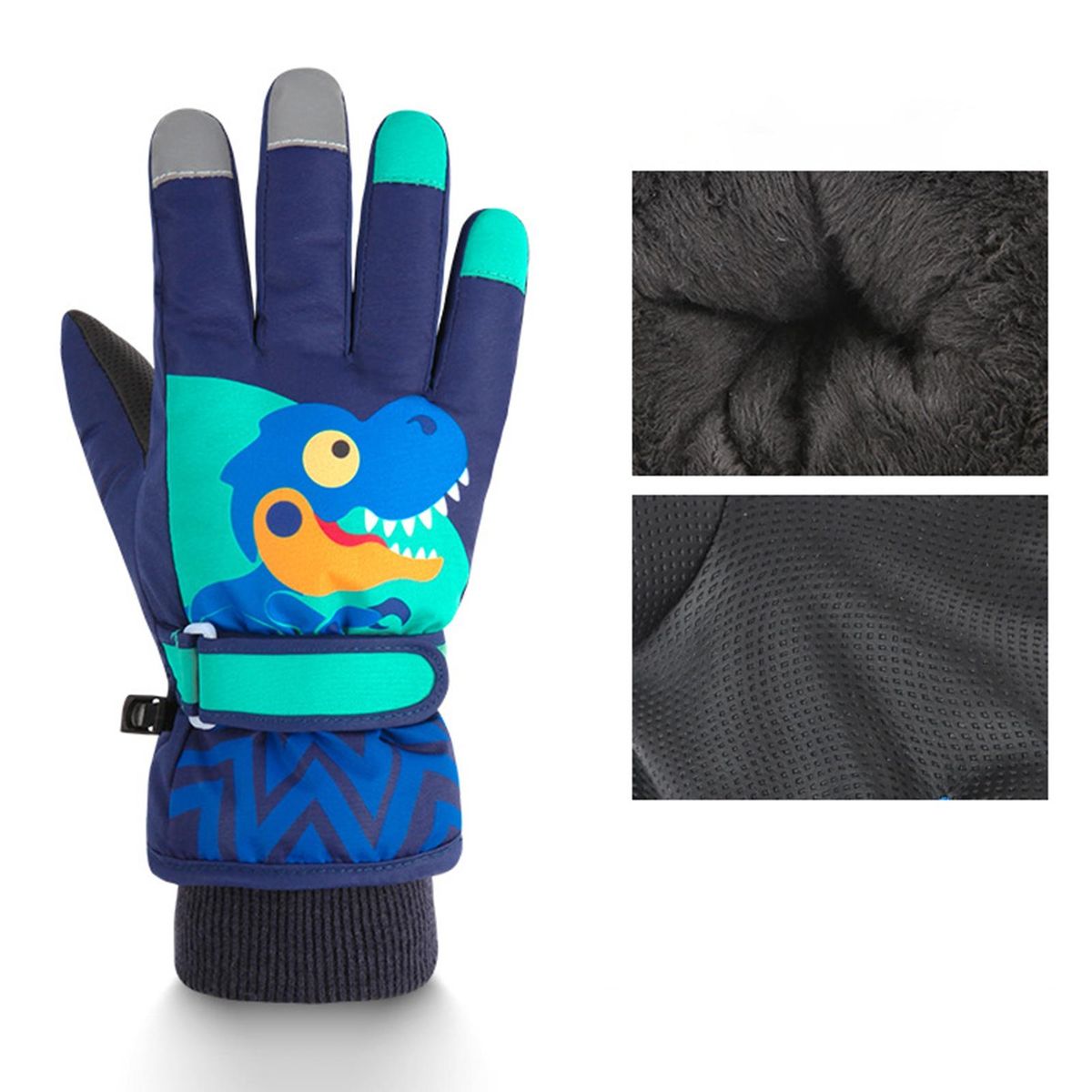 1 Pair Winter Universal Children Little Dinosaur Pattern Snow Navy Blue