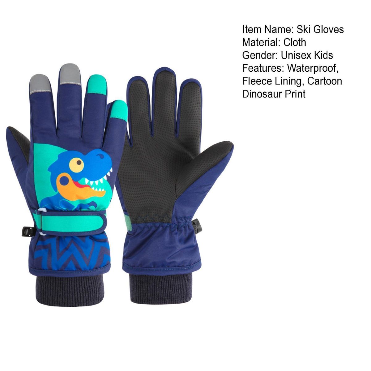 1 Pair Winter Universal Children Little Dinosaur Pattern Snow Navy Blue