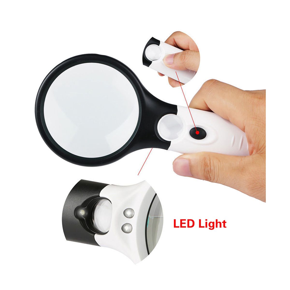 45X Handheld Reading Magnifying Glass Lens Jewelry Watch Loupe Illuminated Jewelry Loupe Magnifier with 3LED 2Pc