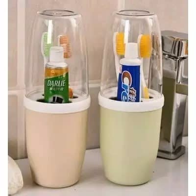 Home Essentials Toothbrush & Tooth Paste Holder With Wash Cup & Lid - 2 Pack