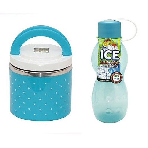 Single Layer Food Flask(630ml) And Ice Fun Water Bottle - Blue