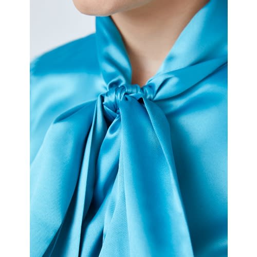 Women's Marine Fitted Satin Blouse - Single Cuff - Pussy Bow