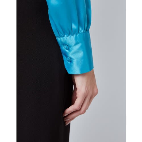 Women's Marine Fitted Satin Blouse - Single Cuff - Pussy Bow