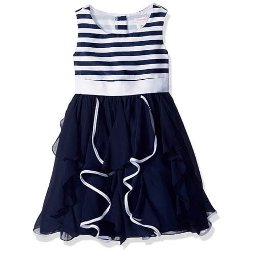 Striped Bodice Corkscrew Party Dress - Blue & White