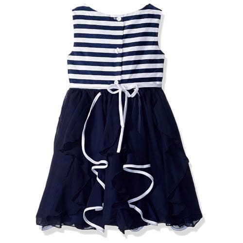 Striped Bodice Corkscrew Party Dress - Blue & White