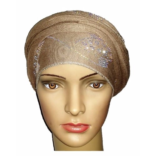 Silky Soft Regal Front Studded Turban with Orbital Print - Desert Brown