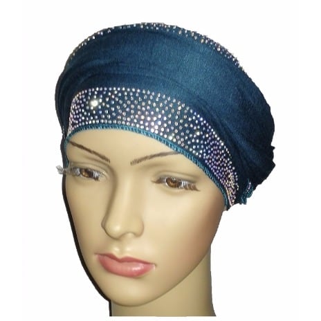 Silky Regal Studded Front Turban - Dark Teal