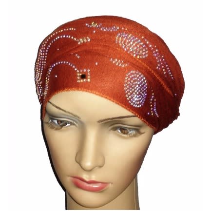 Silky Soft Regal Front Studded Turban with Wave and Circle Design - Mocha Brown