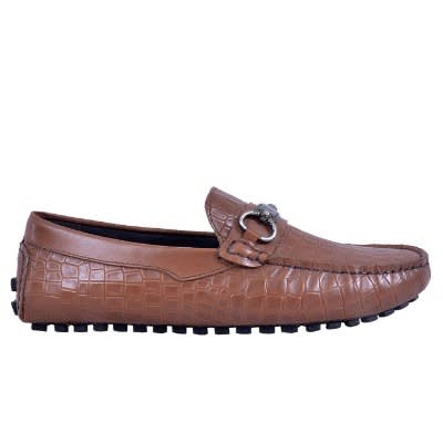 Crinkled Leather Italian Loafers With Chain - Msh-3705