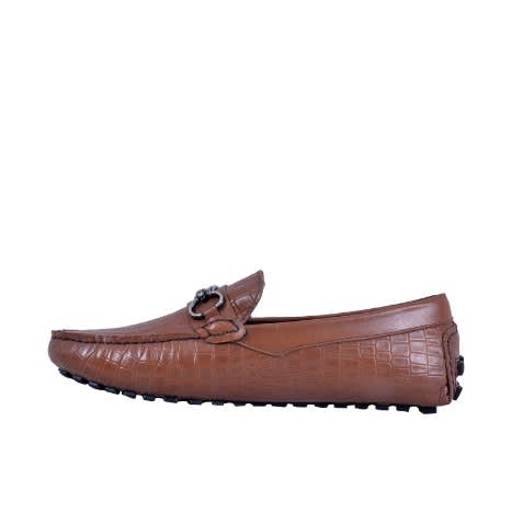 Crinkled Leather Italian Loafers With Chain - Msh-3705