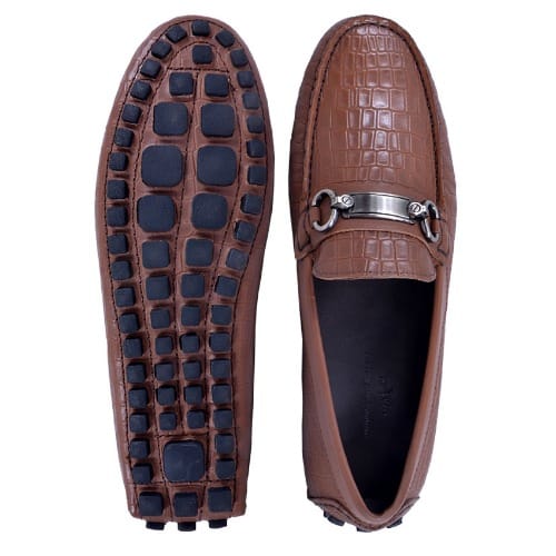 Crinkled Leather Italian Loafers With Chain - Msh-3705