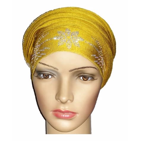 Regal Front Studded Turban with Petal Studs - Mustard