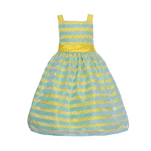 Girl's Polka Dot Stripe Dress - Yellow & Green