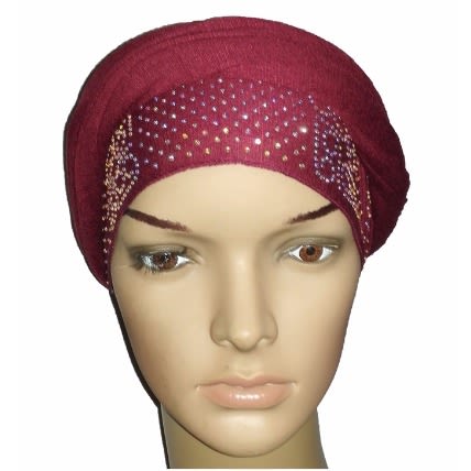 Silky Soft Regal Front Studded Turban with Vendla Print - Burgundy