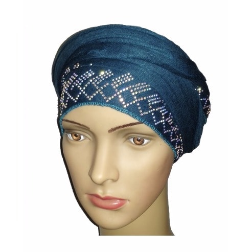 Silky Regal Studded Turban with Diamond Design - Dark Teal