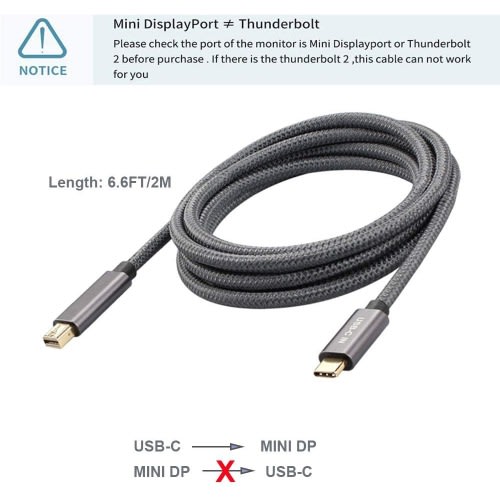 Usb C To Mini Displayport Cable,unidirectional Type C To Mini Dp Thunderbolt Adapter 4k