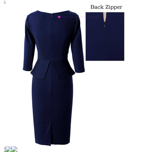 Front Zip Peplum Dress- Blue