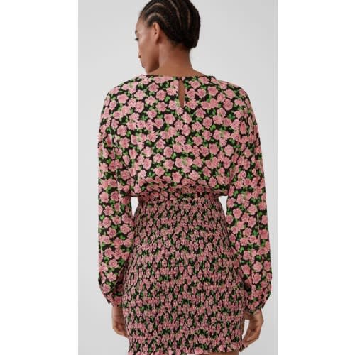 Elastic Floral Print Mini Dress