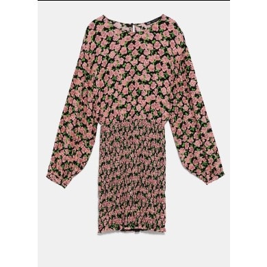 Elastic Floral Print Mini Dress