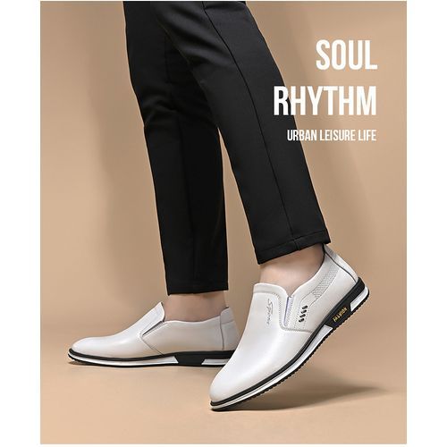Men's New Fashion Business Casual Breathable Trendy Leather Shoes Soft - White