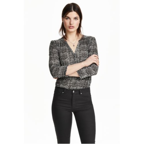 Chevron Patterned Jersey Blouse - Black And White