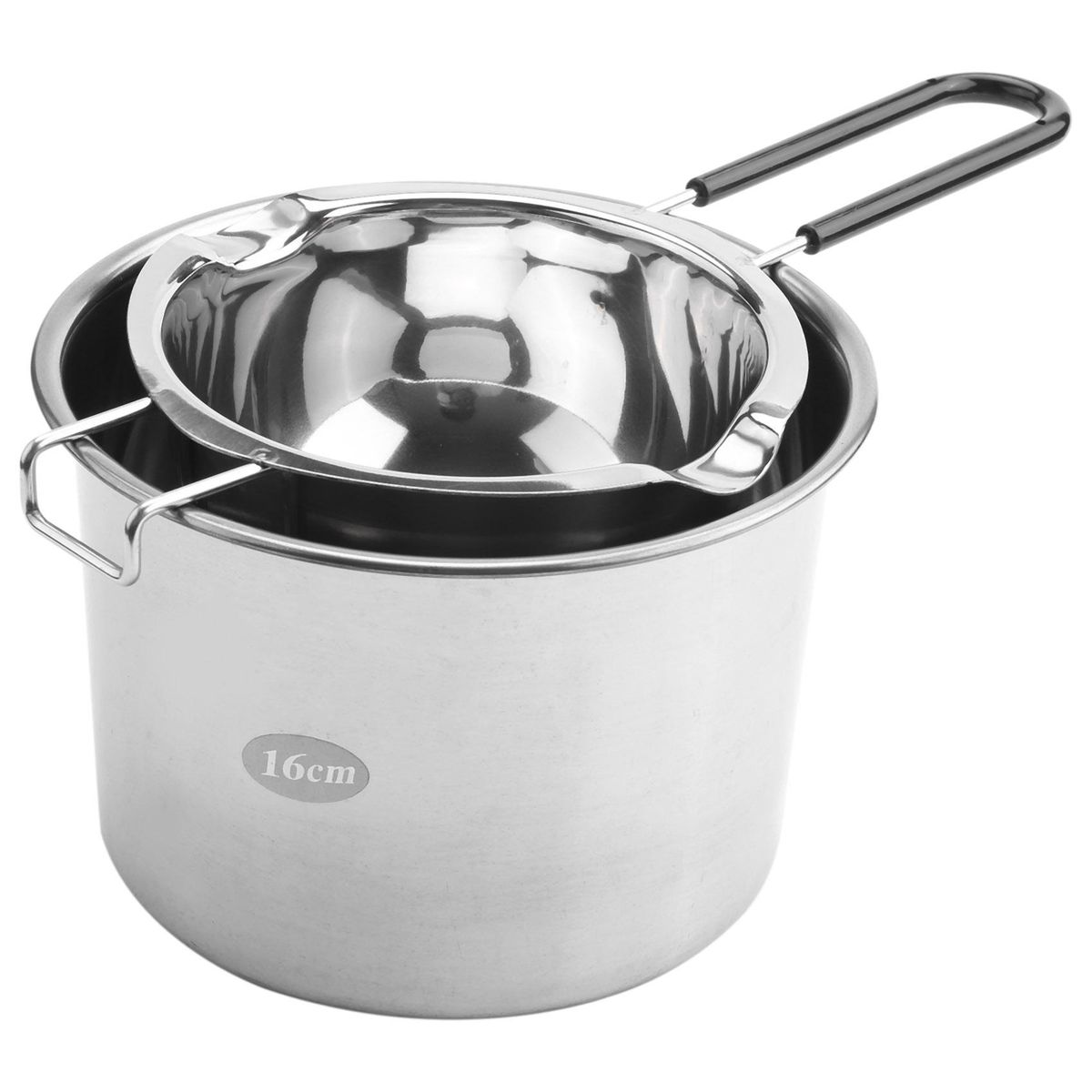 2-Pack Stainless Steel Double Boiler, Heat-Resistant Handle for Chocolate, Butter, Cheese, Caramel and Candy- Steel Melting Pot, 2 Cup Capacity, Universal Pad