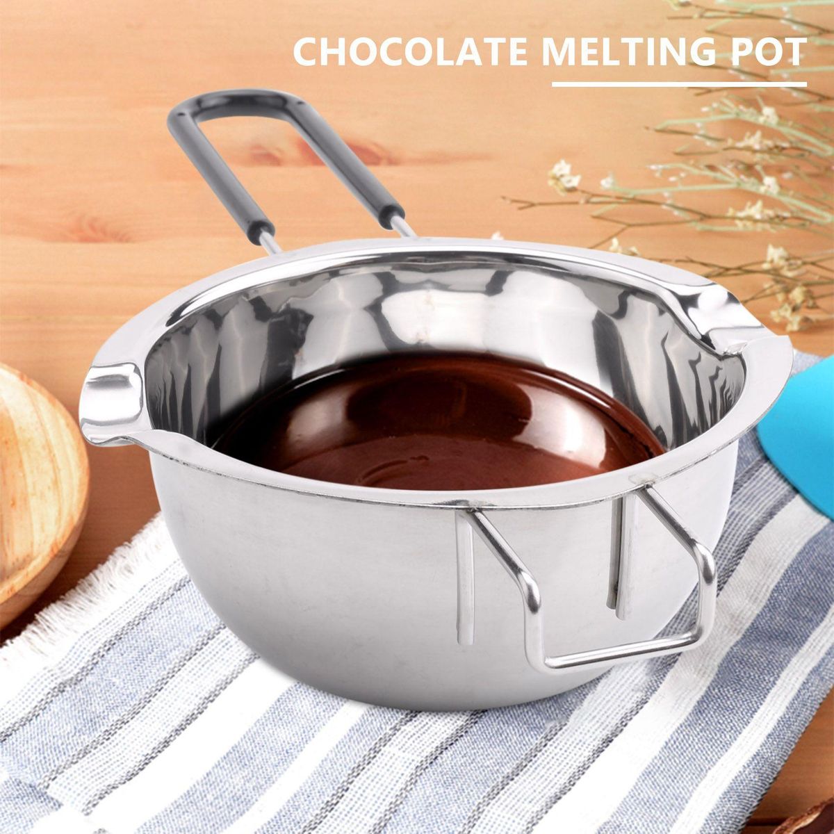 2-Pack Stainless Steel Double Boiler, Heat-Resistant Handle for Chocolate, Butter, Cheese, Caramel and Candy- Steel Melting Pot, 2 Cup Capacity, Universal Pad