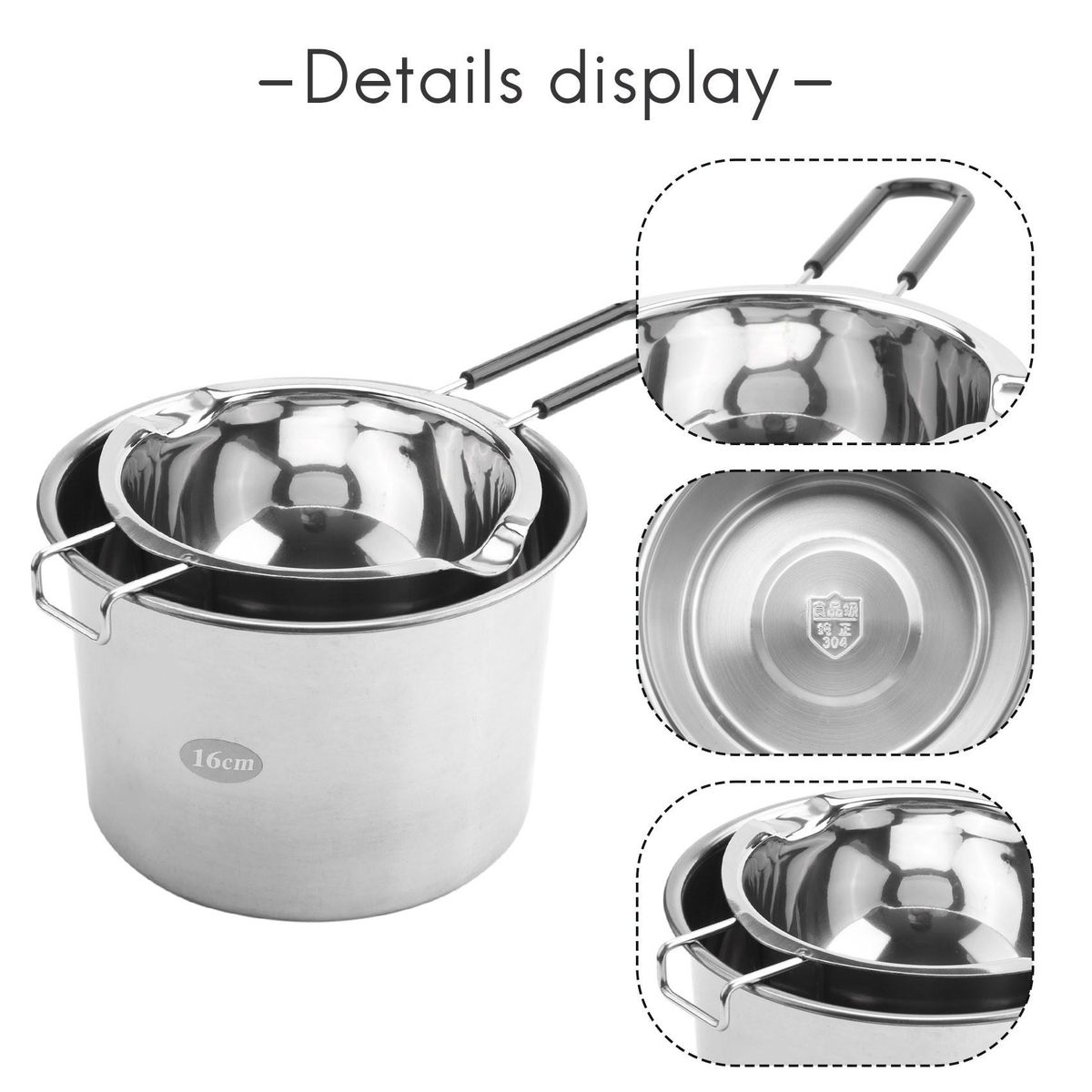 2-Pack Stainless Steel Double Boiler, Heat-Resistant Handle for Chocolate, Butter, Cheese, Caramel and Candy- Steel Melting Pot, 2 Cup Capacity, Universal Pad