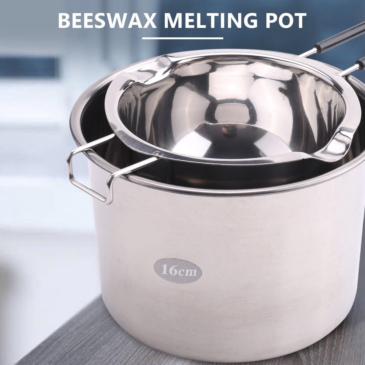 2-Pack Stainless Steel Double Boiler, Heat-Resistant Handle for Chocolate, Butter, Cheese, Caramel and Candy- Steel Melting Pot, 2 Cup Capacity, Universal Pad