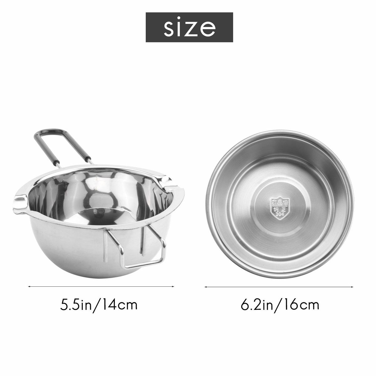 2-Pack Stainless Steel Double Boiler, Heat-Resistant Handle for Chocolate, Butter, Cheese, Caramel and Candy- Steel Melting Pot, 2 Cup Capacity, Universal Pad