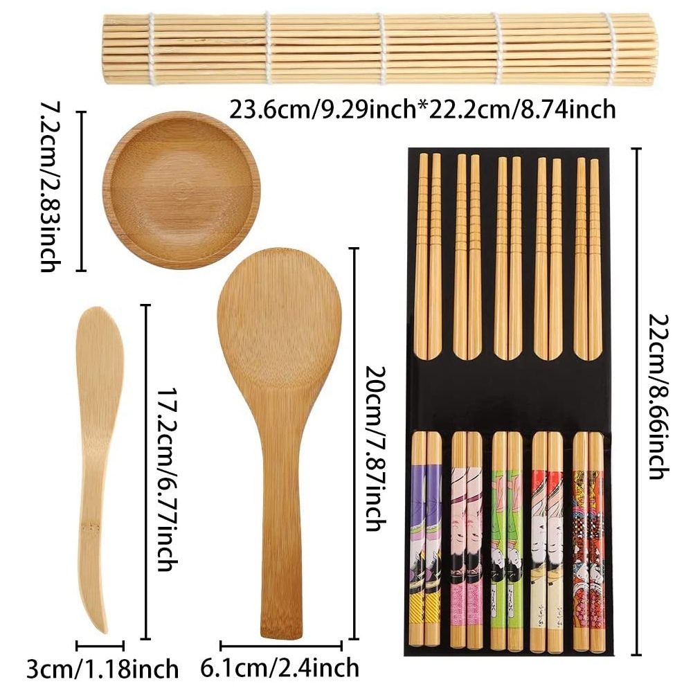 11 Pack Sushi Making Kit Bamboo Include Rolling Mats
