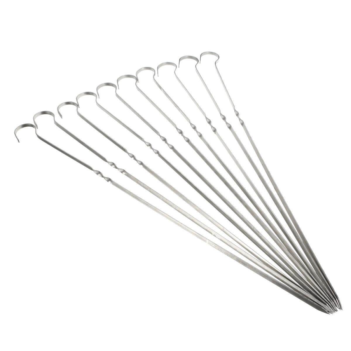 10PCS 15 Inch Stainless Steel BBQ UTENSIL Skewers Barbeque Kabob Fork