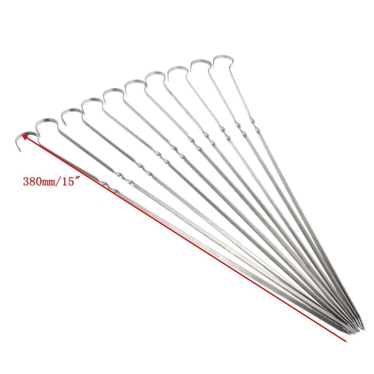 10PCS 15 Inch Stainless Steel BBQ UTENSIL Skewers Barbeque Kabob Fork
