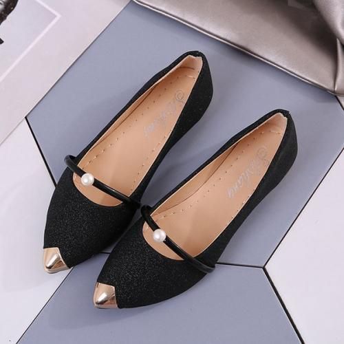 Ladies Classic Low Heel Simple Pointed High Heels-Black