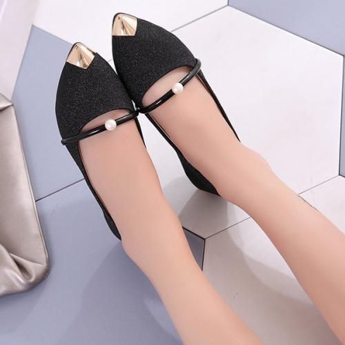 Ladies Classic Low Heel Simple Pointed High Heels-Black