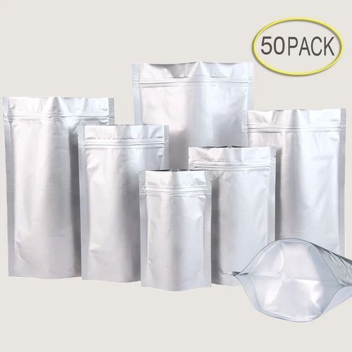 50 Pieces Silver  Aluminum Foil Ziplock Pouch