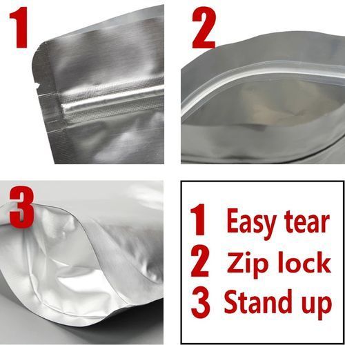 50 Pieces Silver  Aluminum Foil Ziplock Pouch