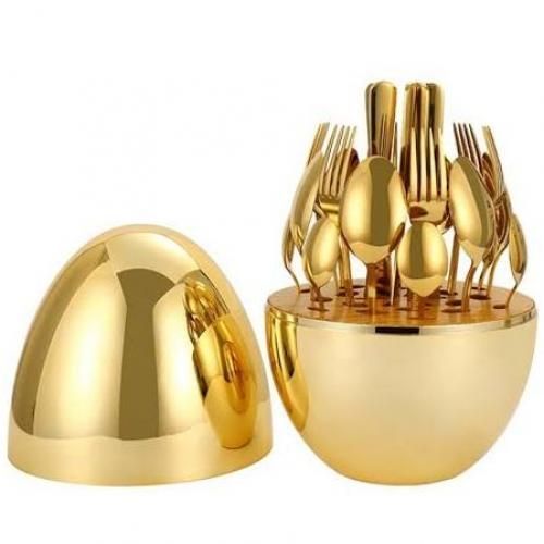 24 Pieces Set Of Golden Luxury Egg Shape Cutlery