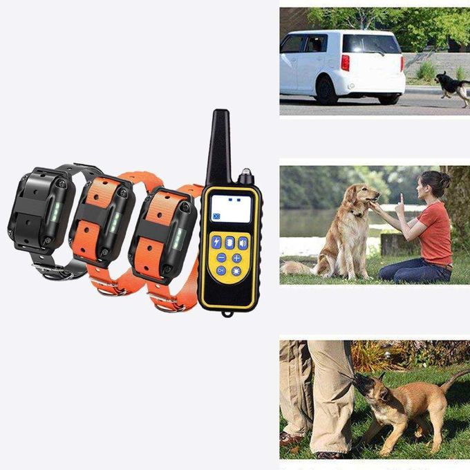 Dog Shock Training Collar Rechargeable LCD Remote 2x Orange 1x Black
