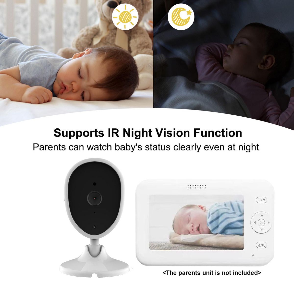 Indoor Smart Camera for Baby Monitor Supports Night Vision Temperature Detection Built-in Microphone