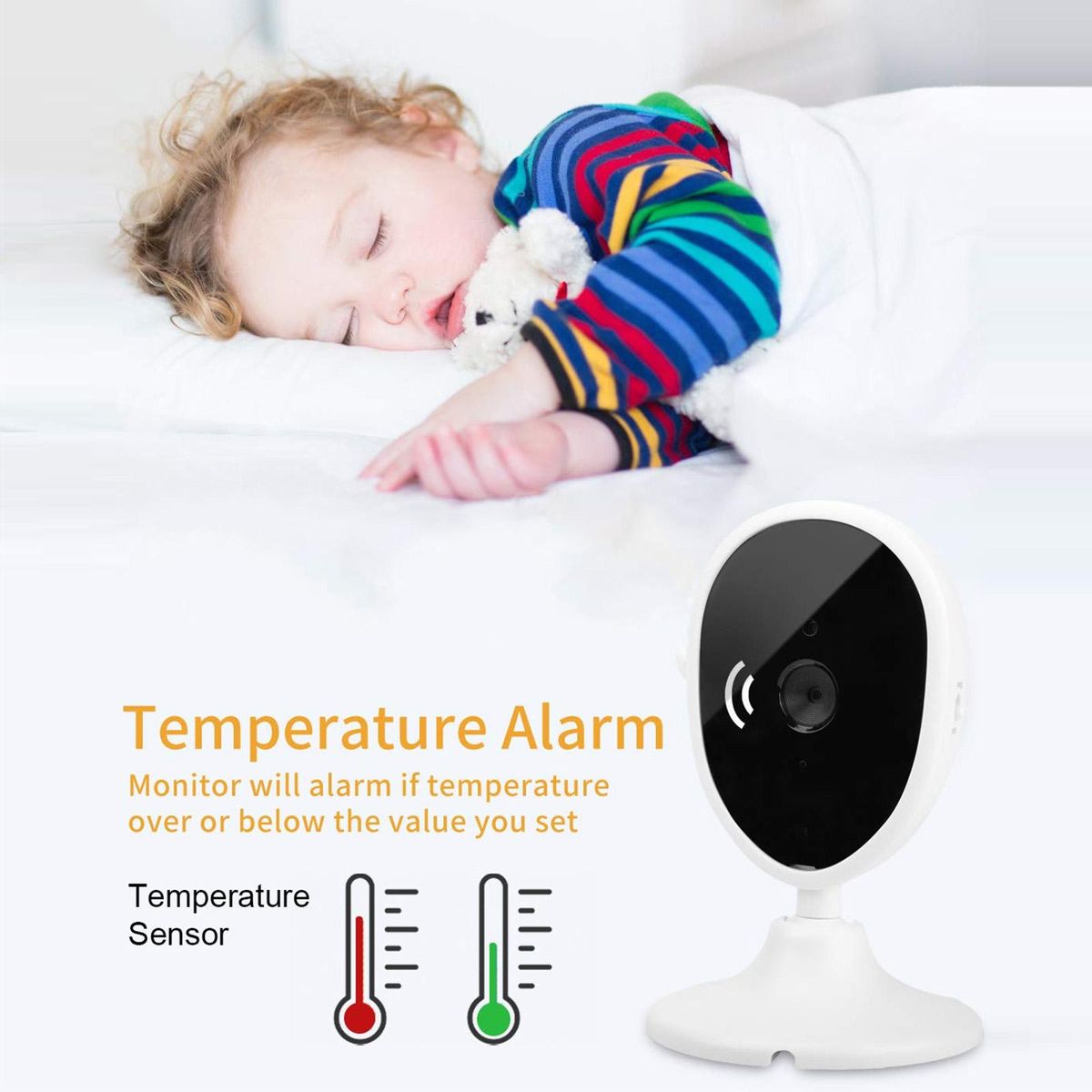 Indoor Smart Camera for Baby Monitor Supports Night Vision Temperature Detection Built-in Microphone