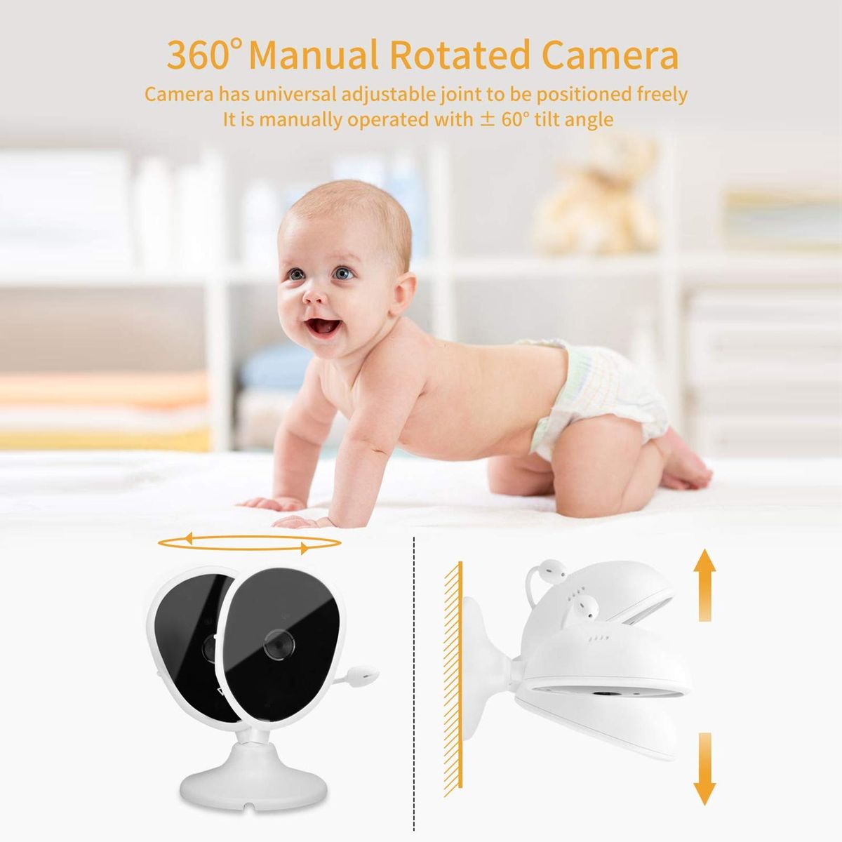 Indoor Smart Camera for Baby Monitor Supports Night Vision Temperature Detection Built-in Microphone