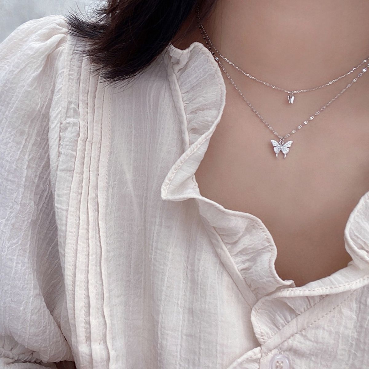 Twinkle Diamond Butterfly Double Layer Necklace