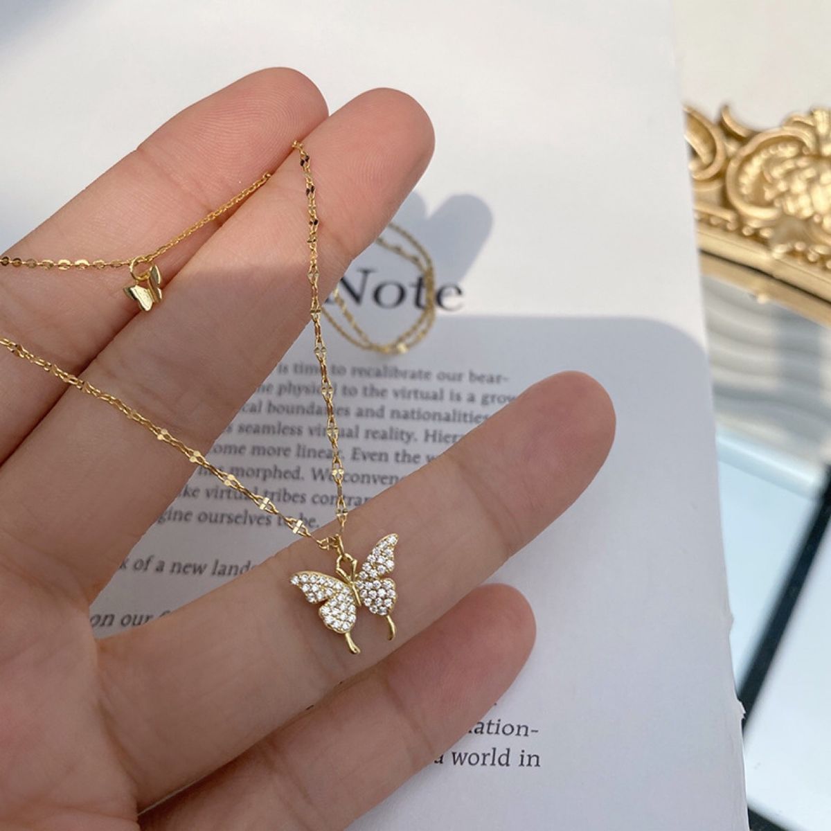 Twinkle Diamond Butterfly Double Layer Necklace