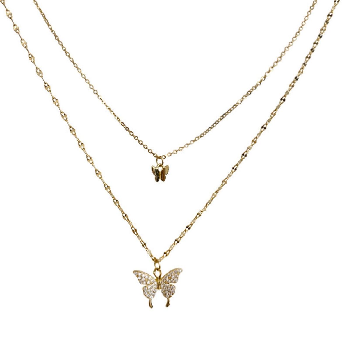 Twinkle Diamond Butterfly Double Layer Necklace